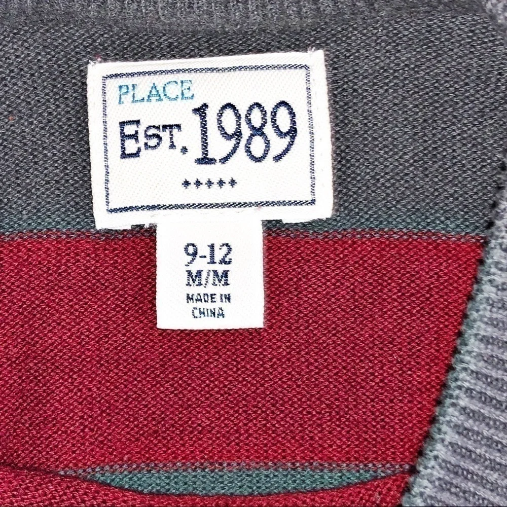Est 1989 Place Red and Gray Stripe Sweatshirt Size 9-12 M